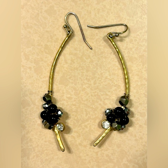 Jewelry - Dangle Gold Silver Black Beaded Boho Glam Earrings